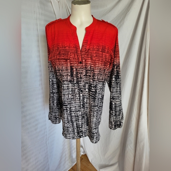 Calvin Klein Vibrant Red and Black Blouse, Size Medium - Picture 1 of 5